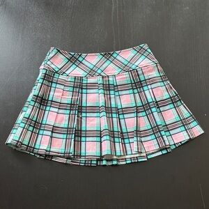 New Current Mood Pink and Turquoise Plaid Pleated Skater Skirt Y2K Punk Cute
